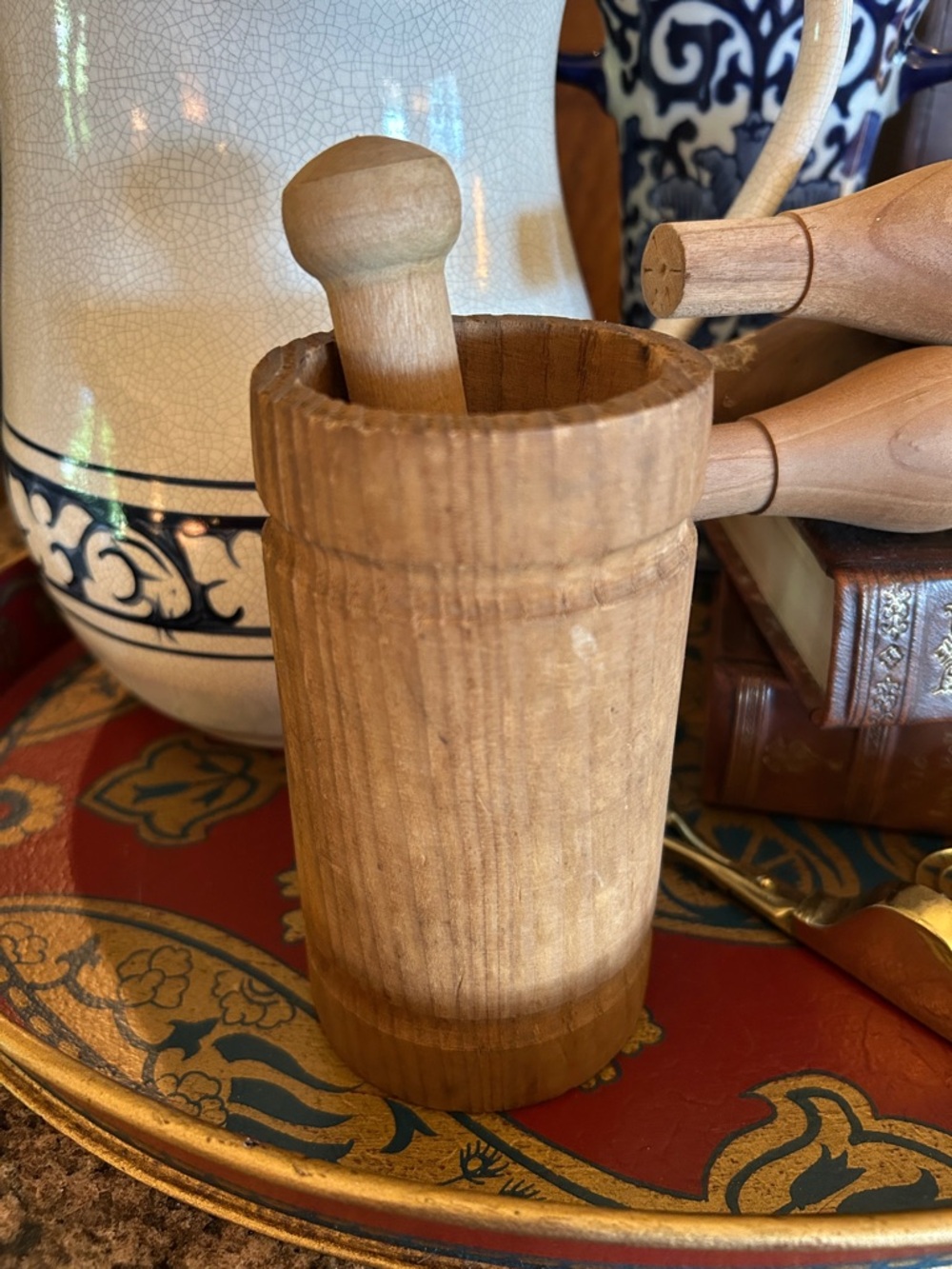 Primitive Wooden Mortar and Pestle